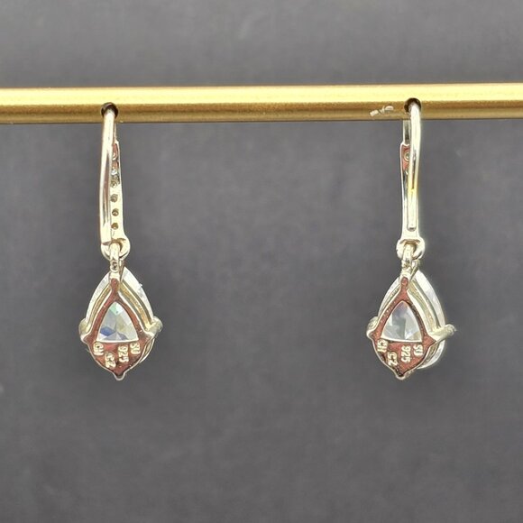 Teardrop Cubic Zirconia Drop Earrings Sterling Silver Hooks Pave Accents by CH - Picture 7 of 9